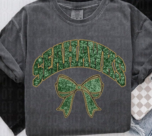 Seahawks Glittery Green Gold DTF Transfer
