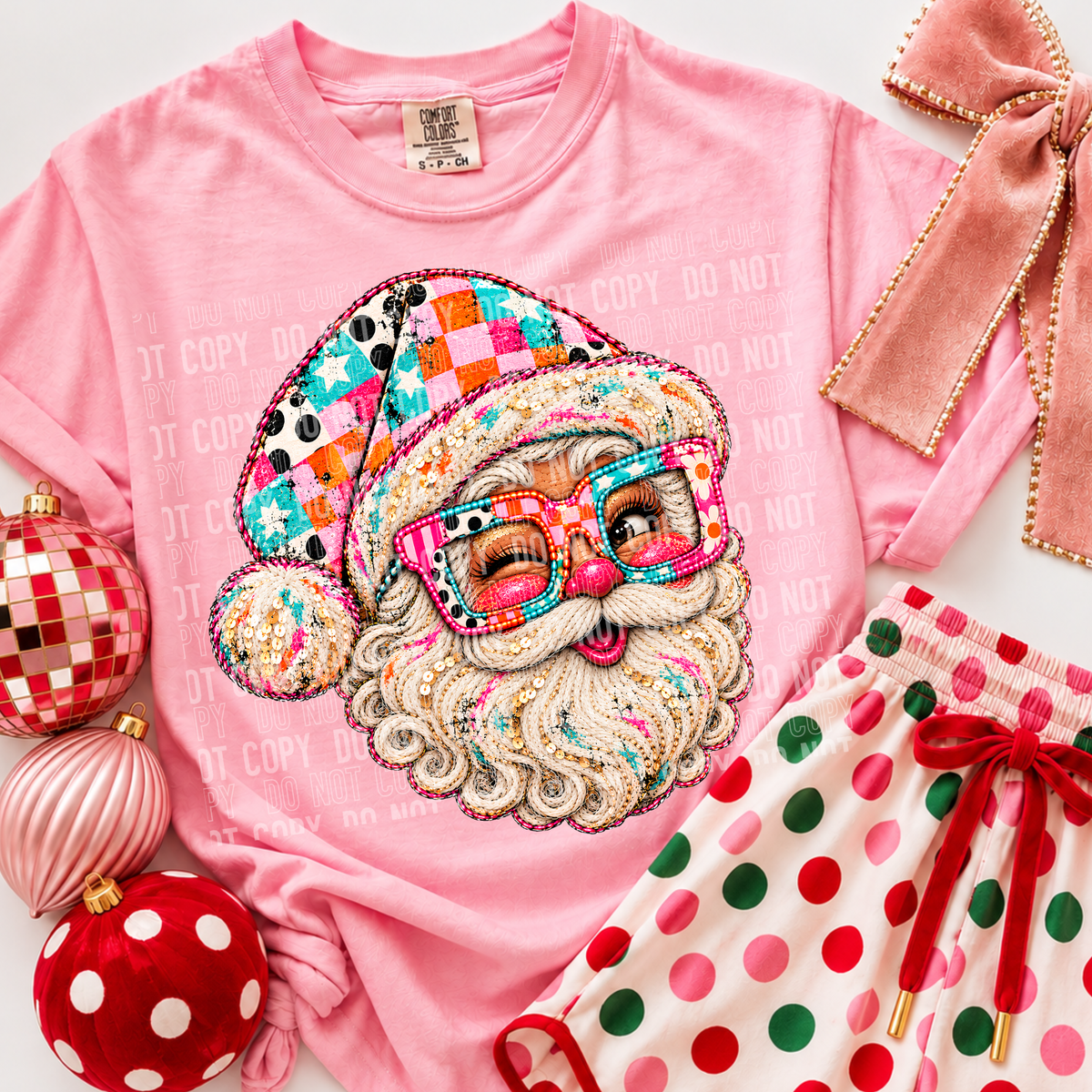 Colorful Santa Light Faux Sequin Embroidery DTF Transfer