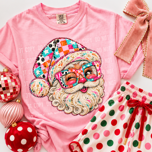 Colorful Santa Light Faux Sequin Embroidery DTF Transfer