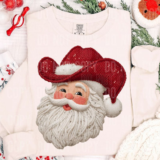 Cowboy Santa Yarn Faux DTF Transfer