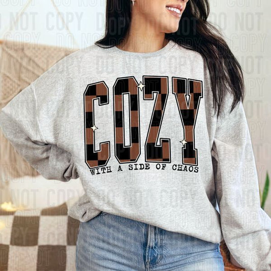 Cozy With A Side Of Chaos Checkered DTF Transfer
