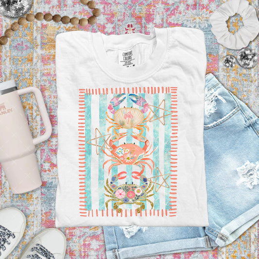 Crab Trio Striped Frame DTF Transfer