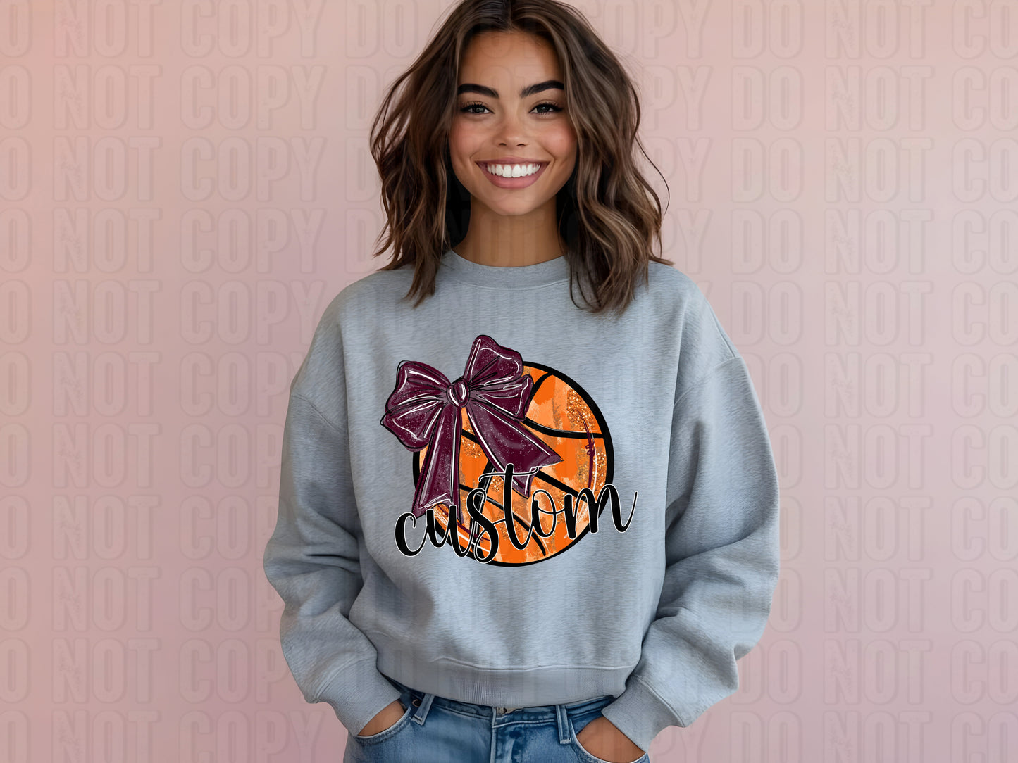 Basketball W/ Bow Custom Name DTF Transfer