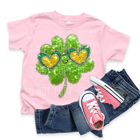 Cute Sunglass Clover Diamond Sequin Faux DTF Transfer
