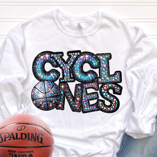 Cyclones Rhinestone Basketball Mascot DTF Transfer