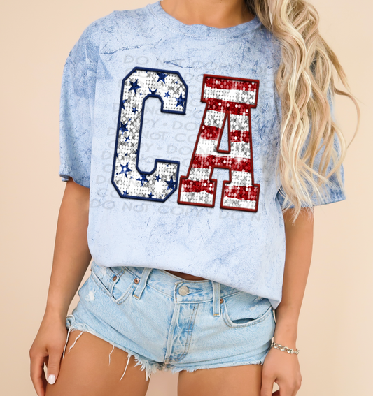 CA Patriotic Sequined Faux State DTF Transfer