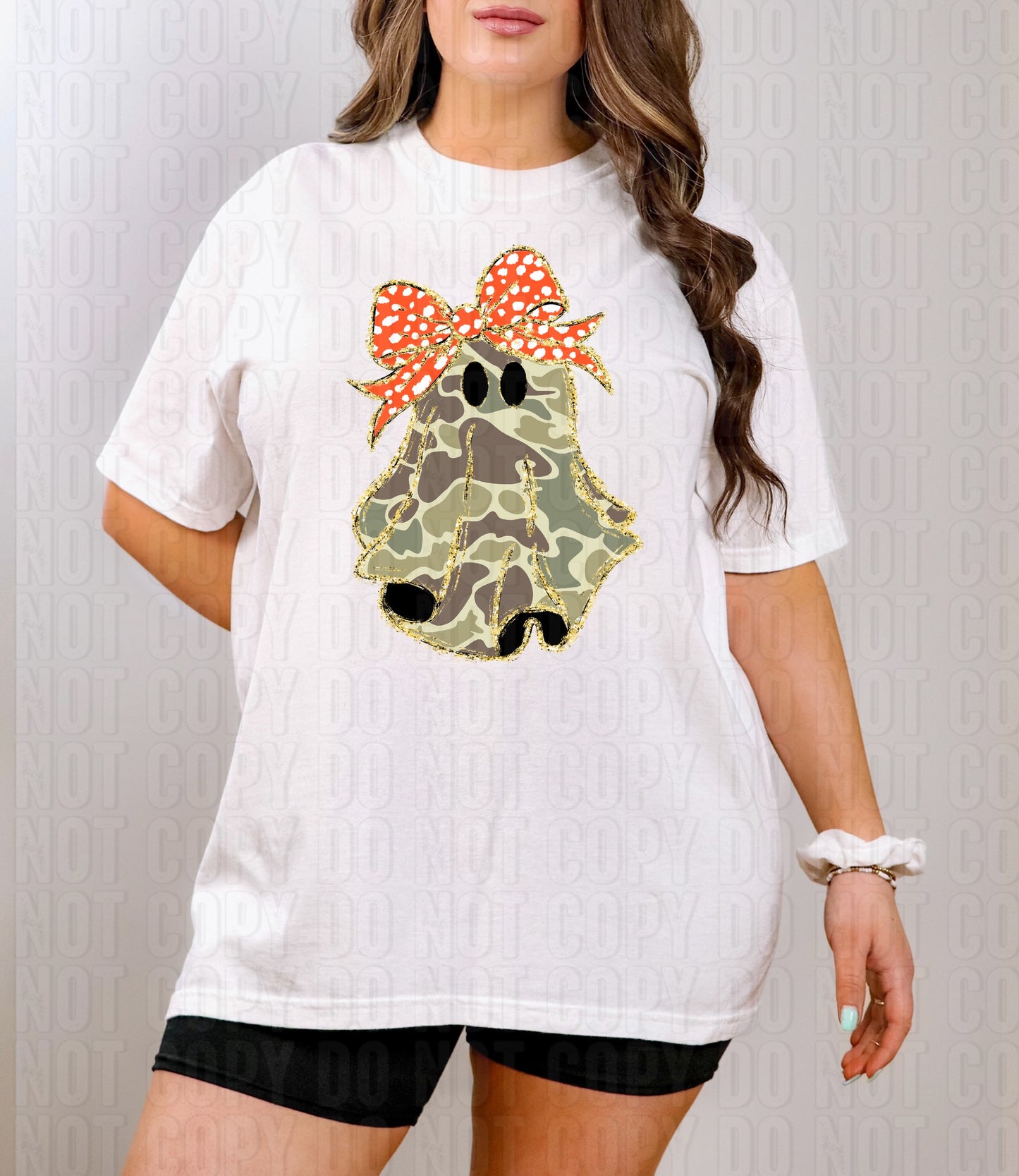 Camo Ghost Dalmatian Dots Orange Bow DTF Transfer