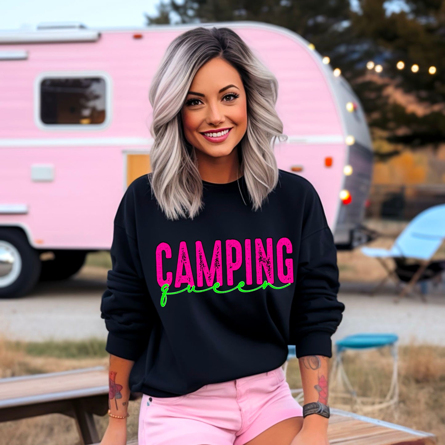 Camping Queen Pink And Green DTF Transfer