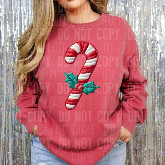 Candy Cane Faux Embroidery DTF Transfer