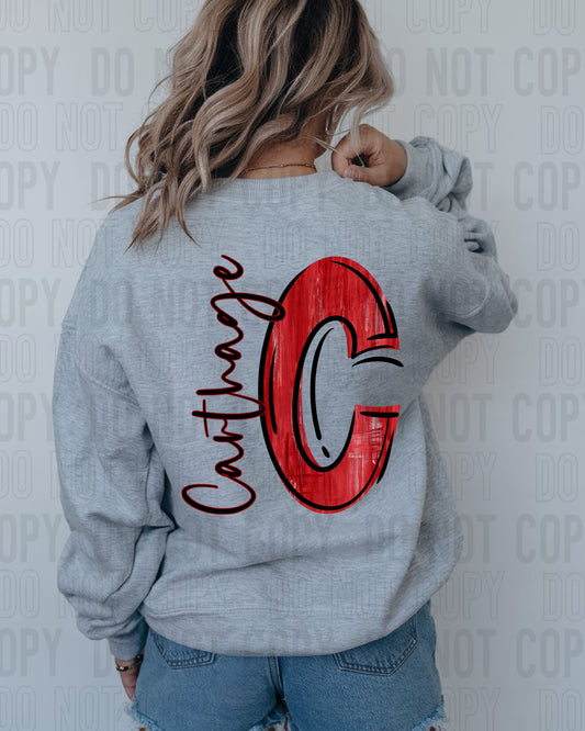 Carthage Black Painted Letter C Red_Black Outline DTF Transfer