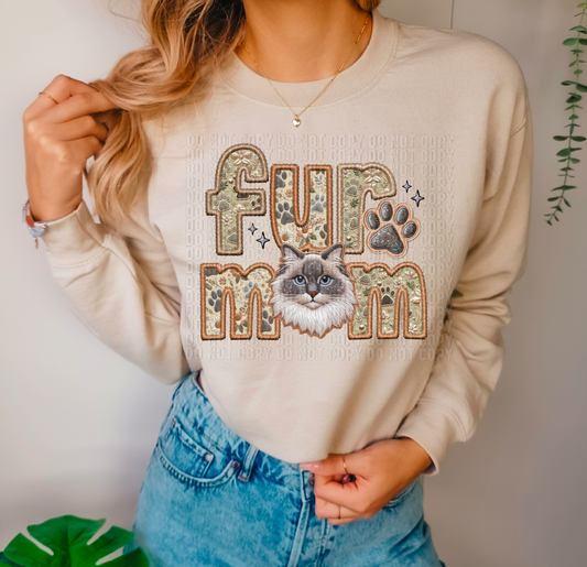 Ragdoll Cat Fur Mom Embroidery Faux DTF Transfer