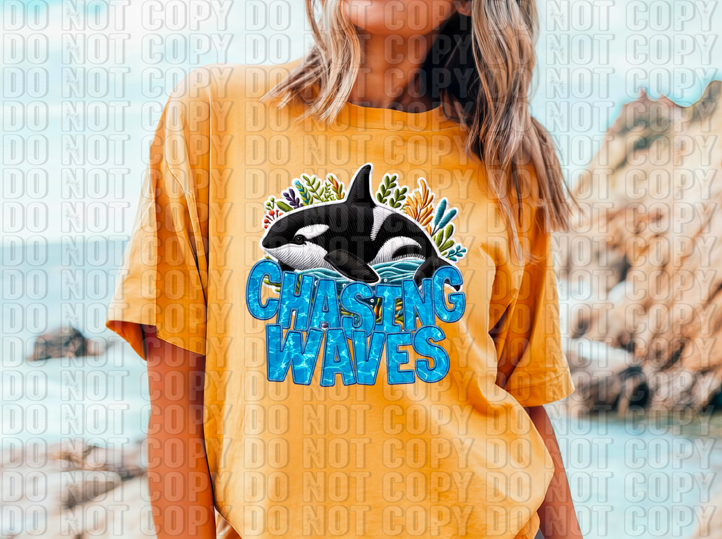 Chasing Waves Coral Whale DTF Transfer