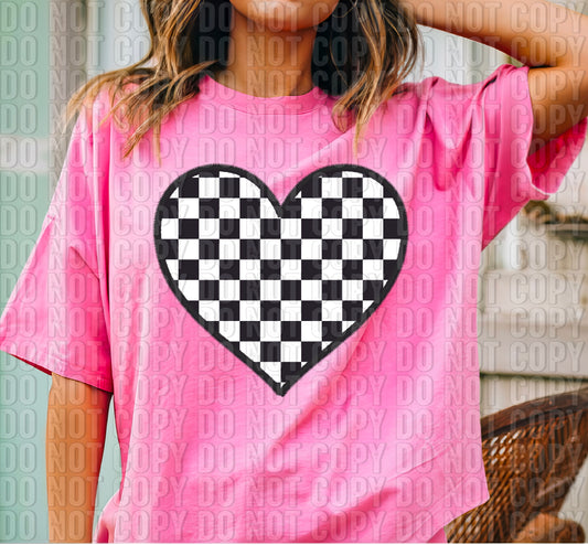 Checkered Heart Faux Embroidery DTF Transfer