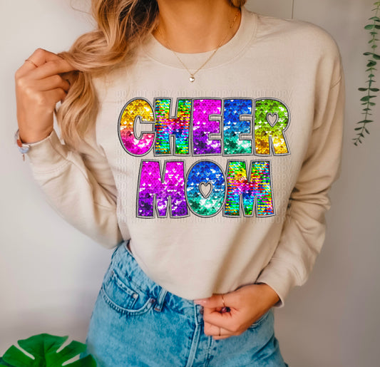 Cheer Mom Bright Sequined Box Letters DTF Transfer