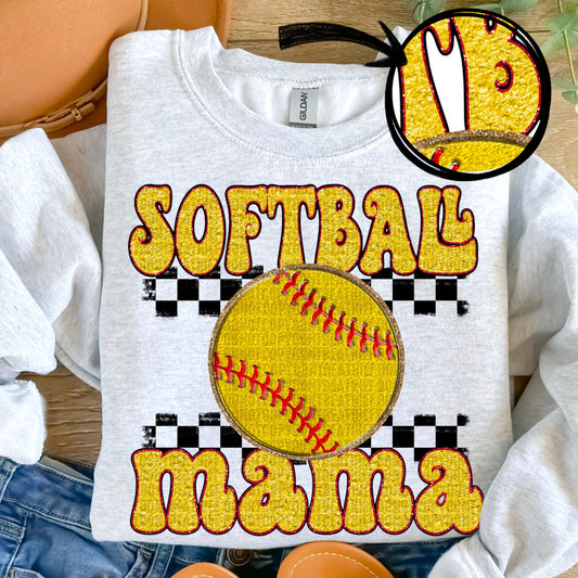 Softball Mama Chenille Faux DTF Transfer