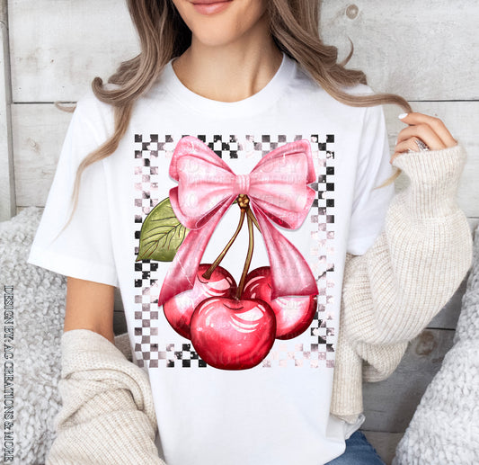Cherries And Bow Checkered DTF Transfer