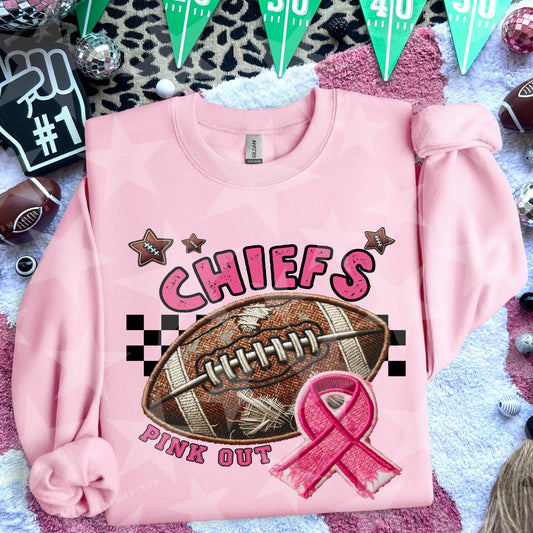 Chiefs Football Embroidery Faux Pink Out Mascot DTF Transfer