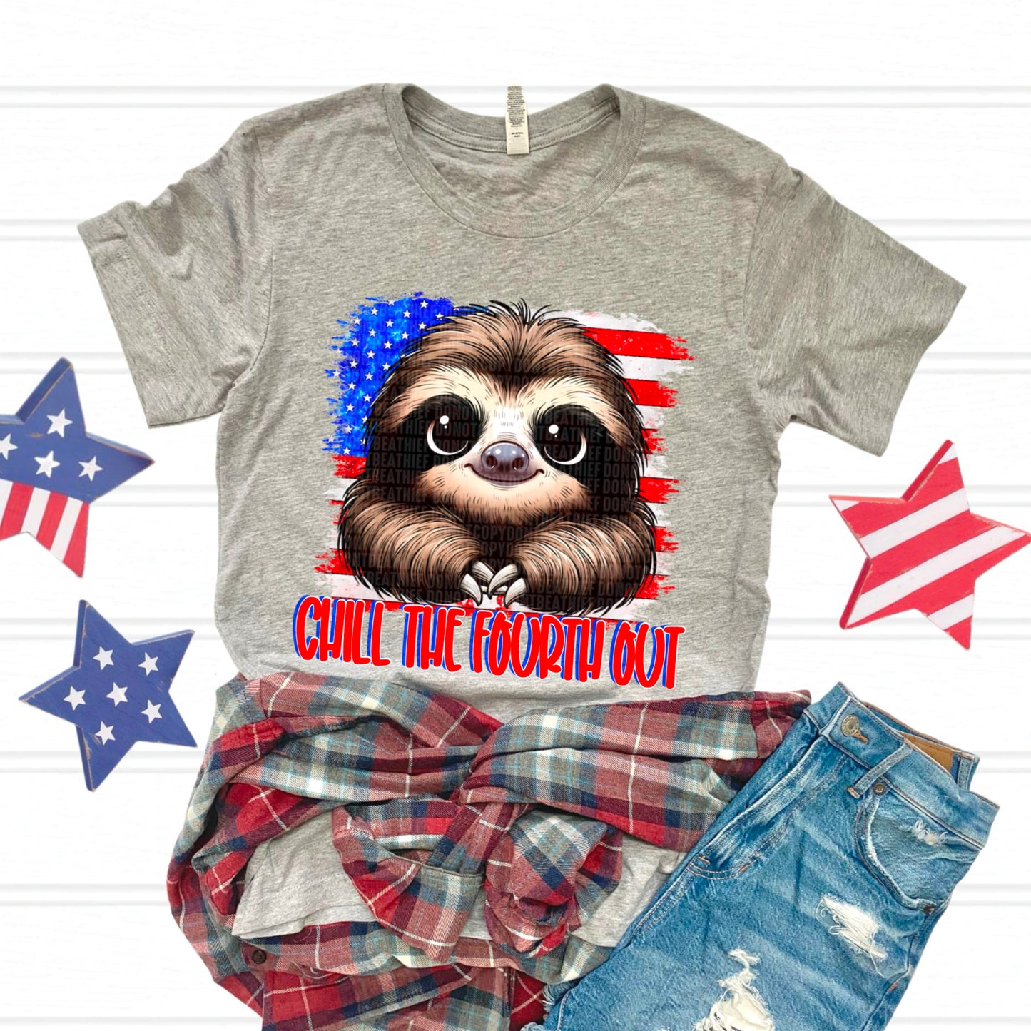 Chill The Fourth Out Sloth DTF Transfer