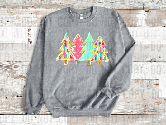 Pastel Brushstroke Starry Christmas Trees DTF Transfer