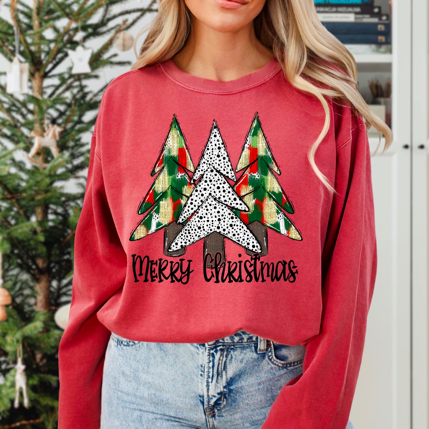 Christmas Trees Red Green Dalmatian DTF Transfer