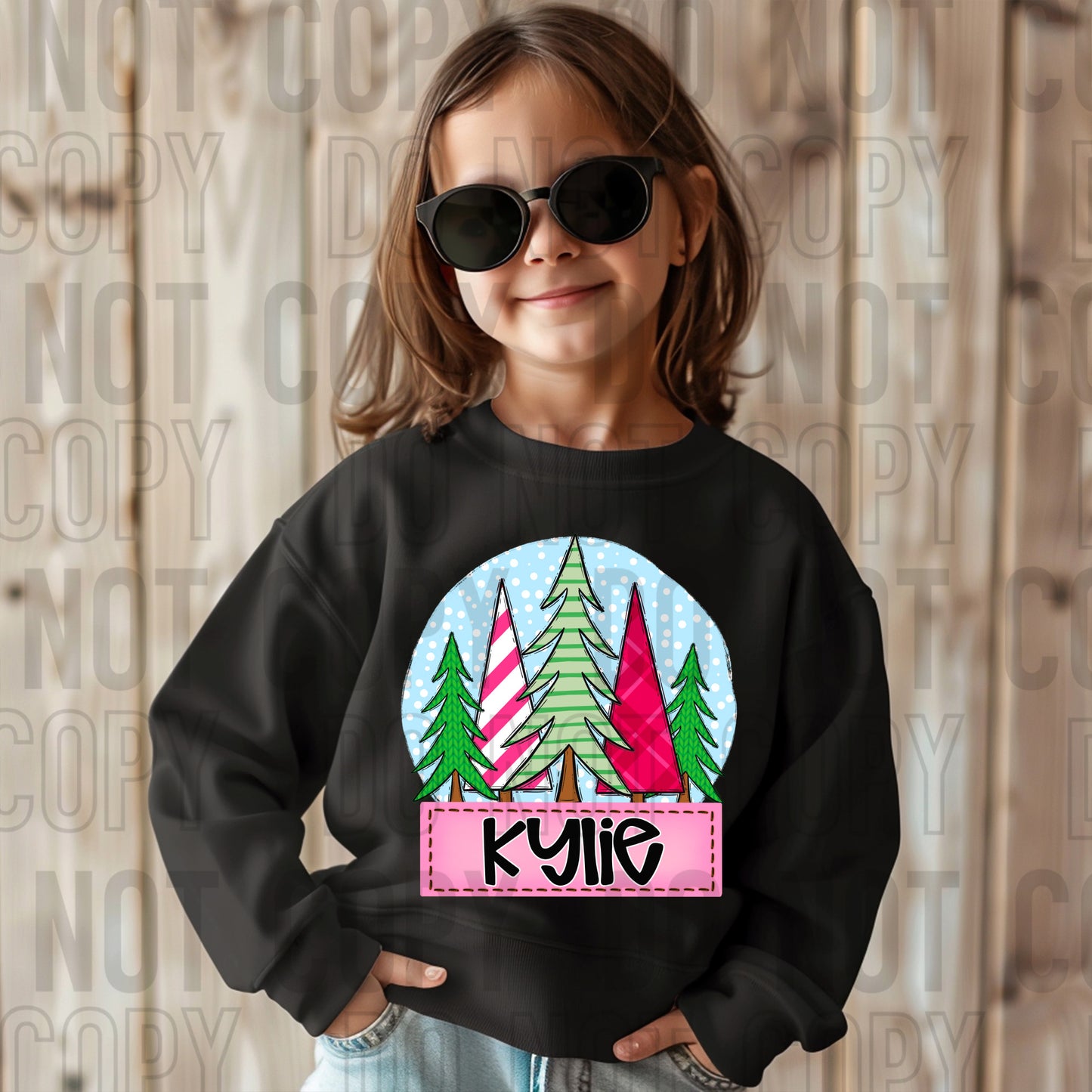 Christmas Trees With Circle Background (Girl) With Name Plate Personalized DTF Transfer