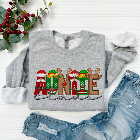 Auntie Claus Embroidery Faux DTF Transfer