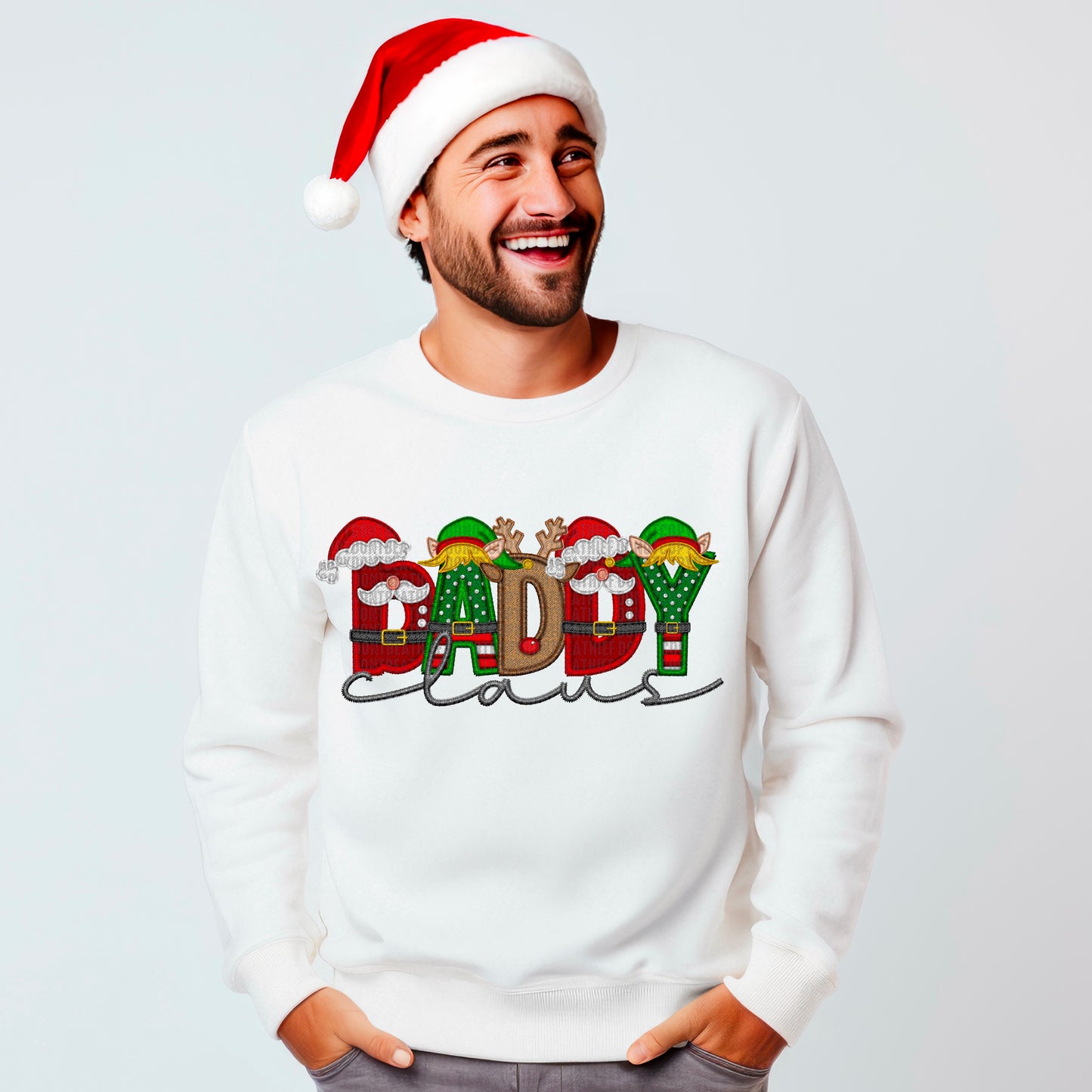 Daddy Claus Embroidery Faux DTF Transfer