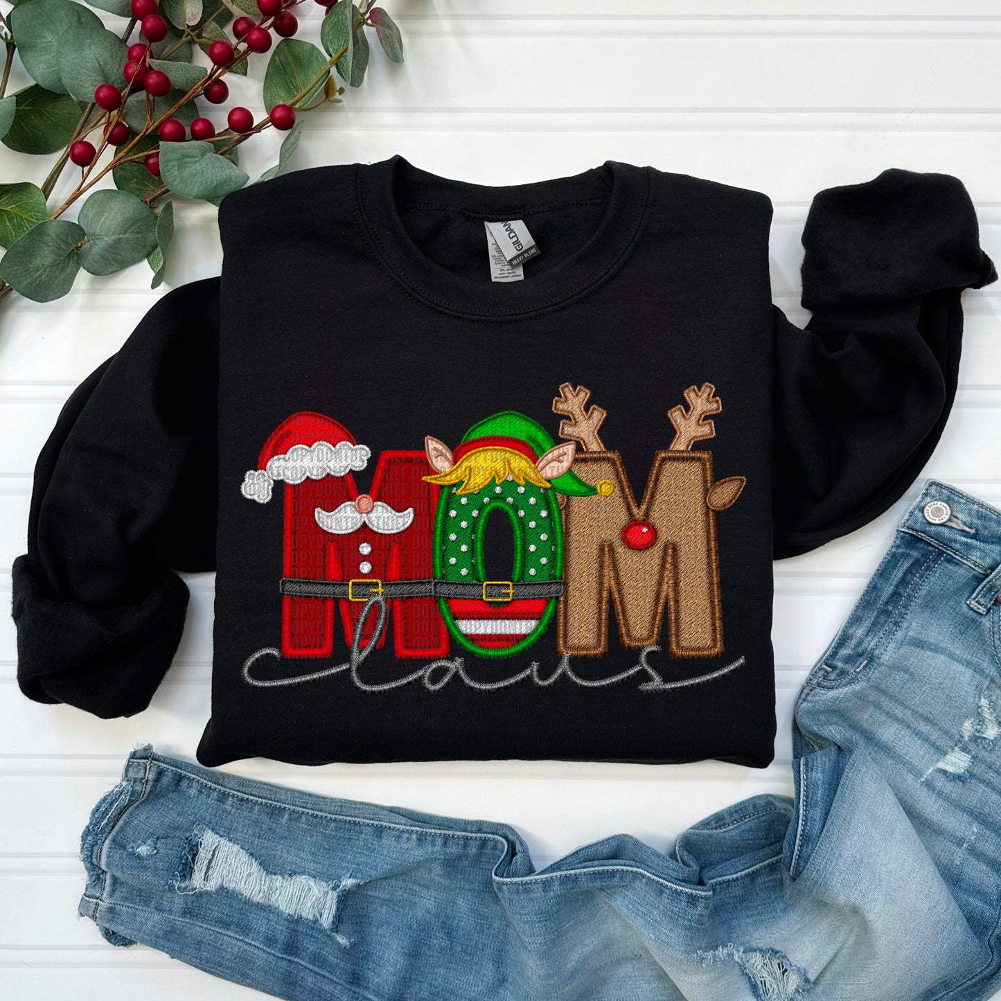 Mom Claus Embroidery Faux DTF Transfer