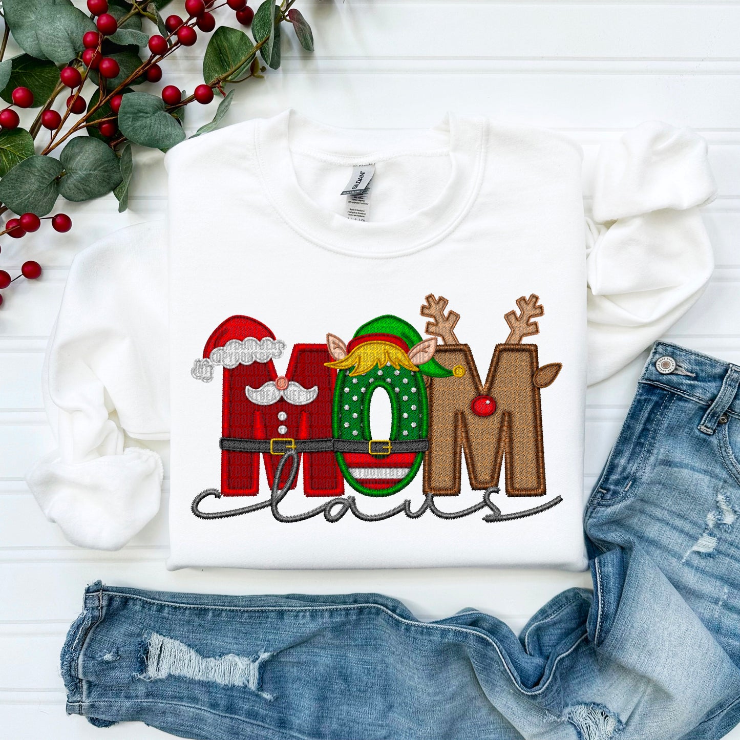 Mom Claus Embroidery Faux DTF Transfer