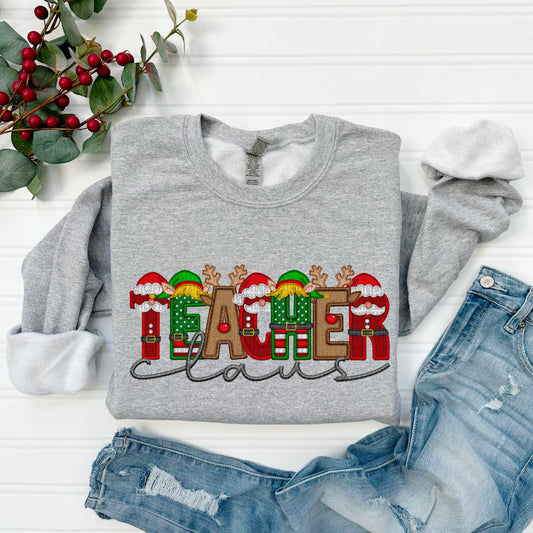 Teacher Claus Embroidery Faux DTF Transfer