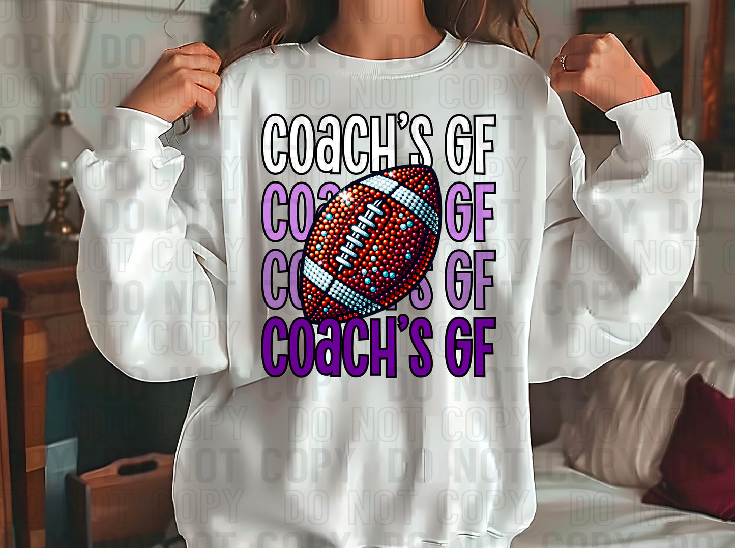 Coach's GF Rhinestone Football White Purple DTF Transfer