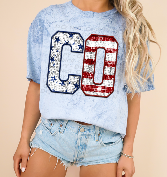 CO Patriotic Sequined Faux State DTF Transfer