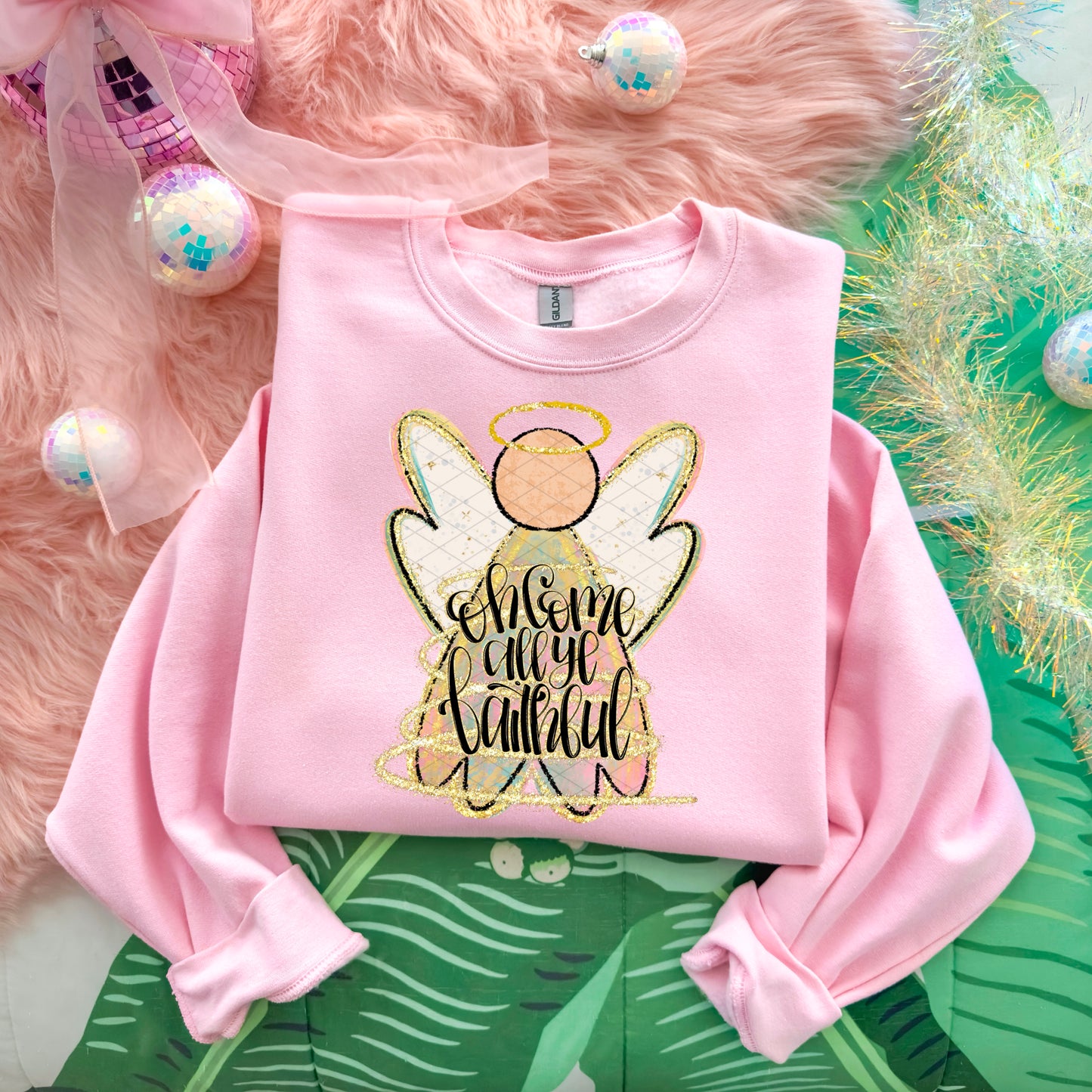 Oh Come All Ye Faithful Angel Gold DTF Transfer