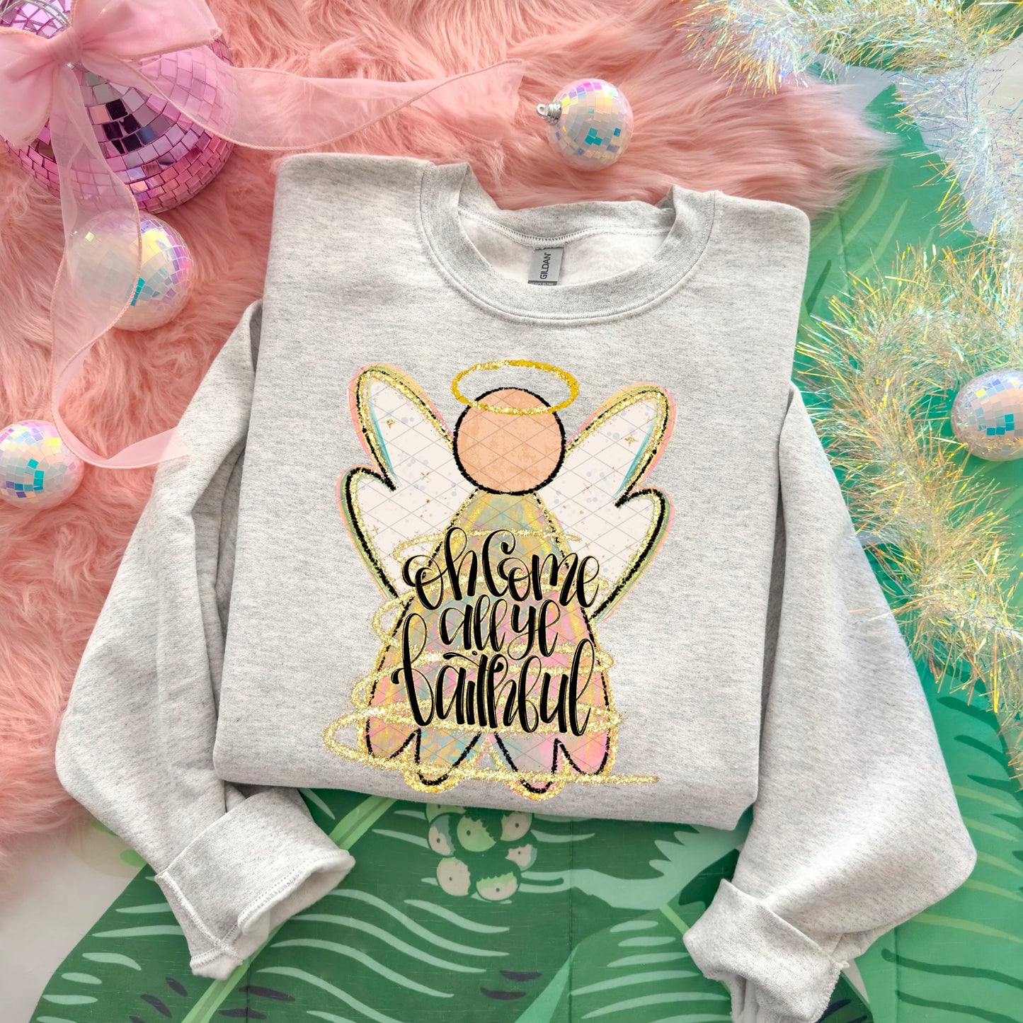 Oh Come All Ye Faithful Angel Gold DTF Transfer