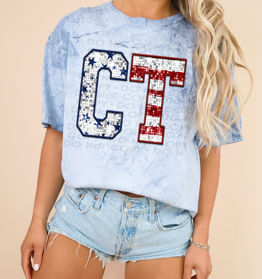CT Patriotic Sequined Faux State DTF Transfer