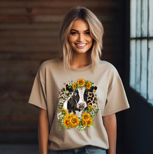 Cow With Daisy Halo DTF Transfer