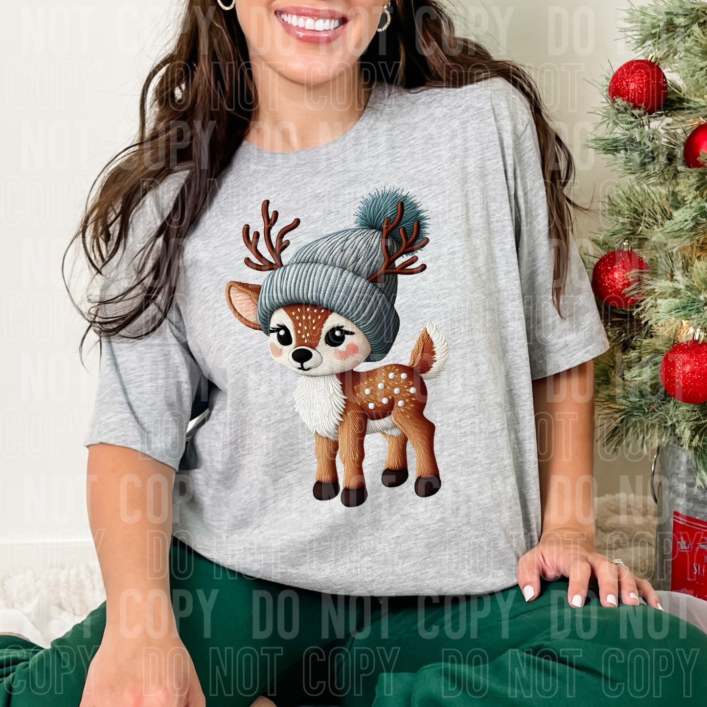 Cute Reindeer With Hat DTF Transfer