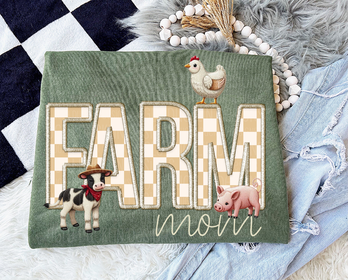 Farm Mom Neutral Checkered DTF Transfer