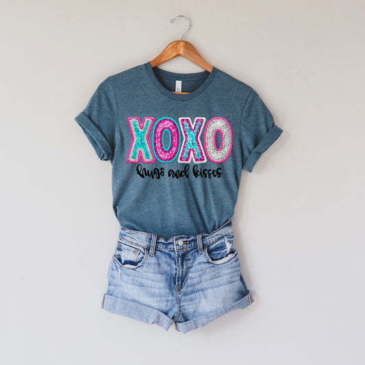 Xoxo Hugs And Kisses Sequined Faux DTF Transfer
