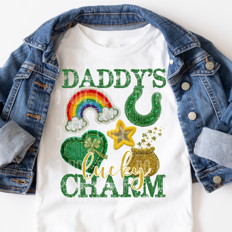 Daddy's Lucky Charm Collage Sequin Faux DTF Transfer