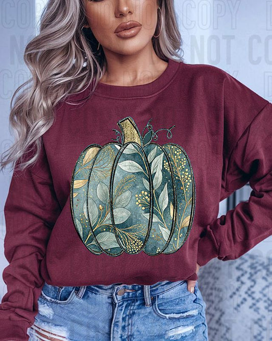 Dark Turquoise Gold Pumpkin DTF Transfer
