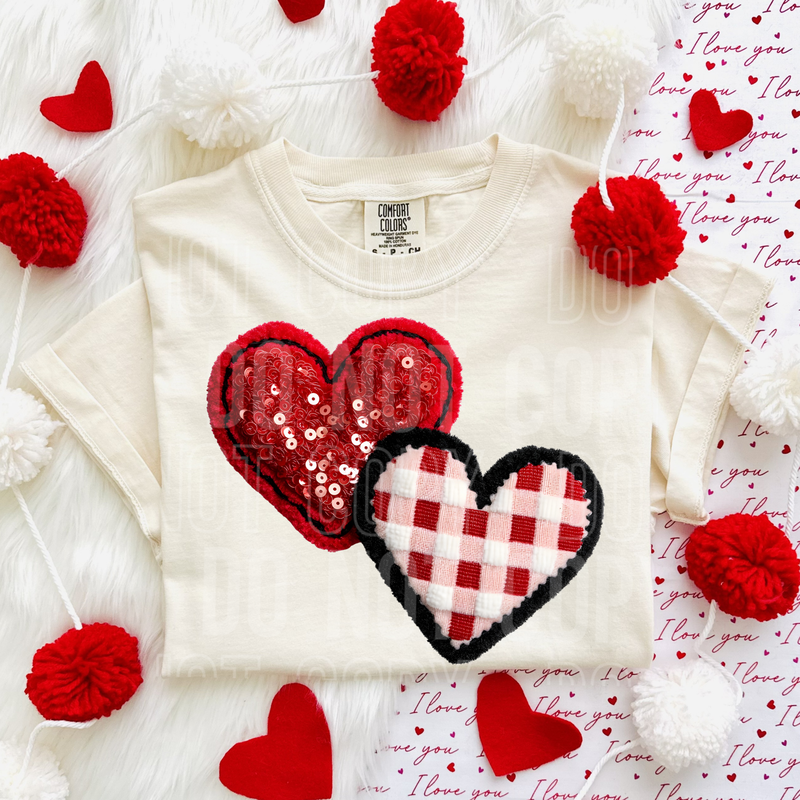 Double Hearts Yarn Sequined Faux DTF Transfer