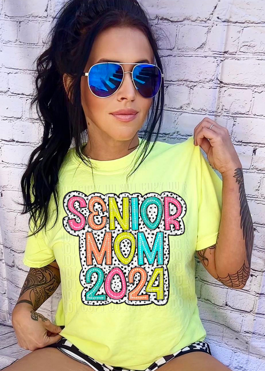 Senior Mom 2024 Bright Dalmatian Dots DTF Transfer
