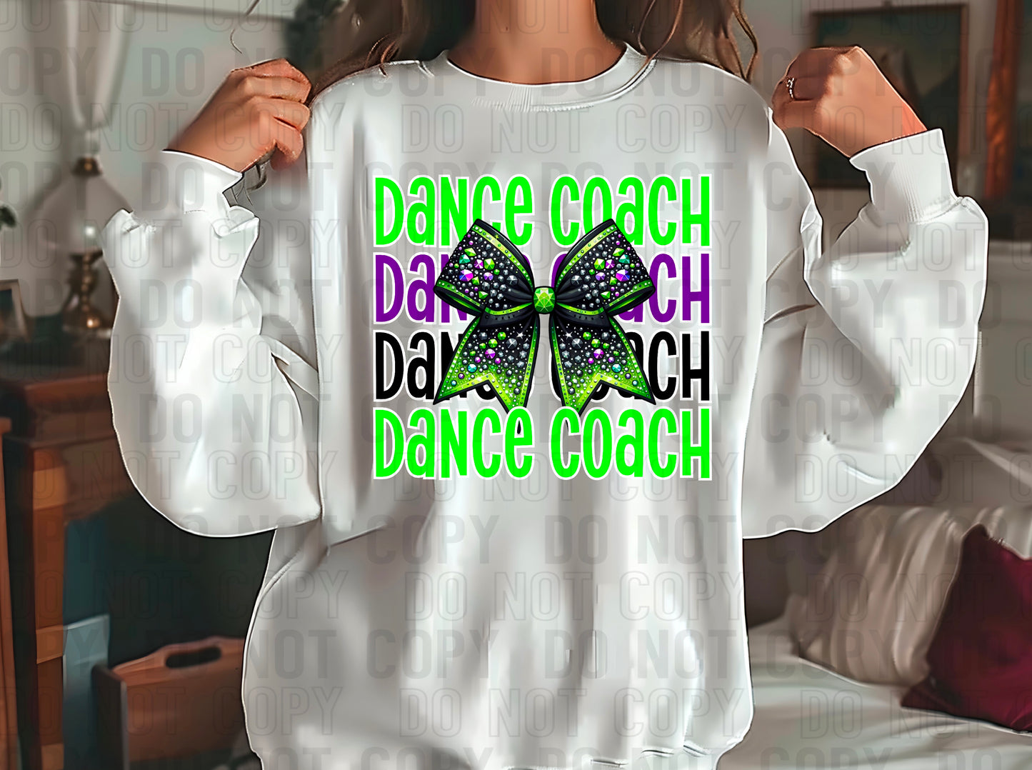 Dance Coach Bow Lime Green Purple Black DTF Transfer