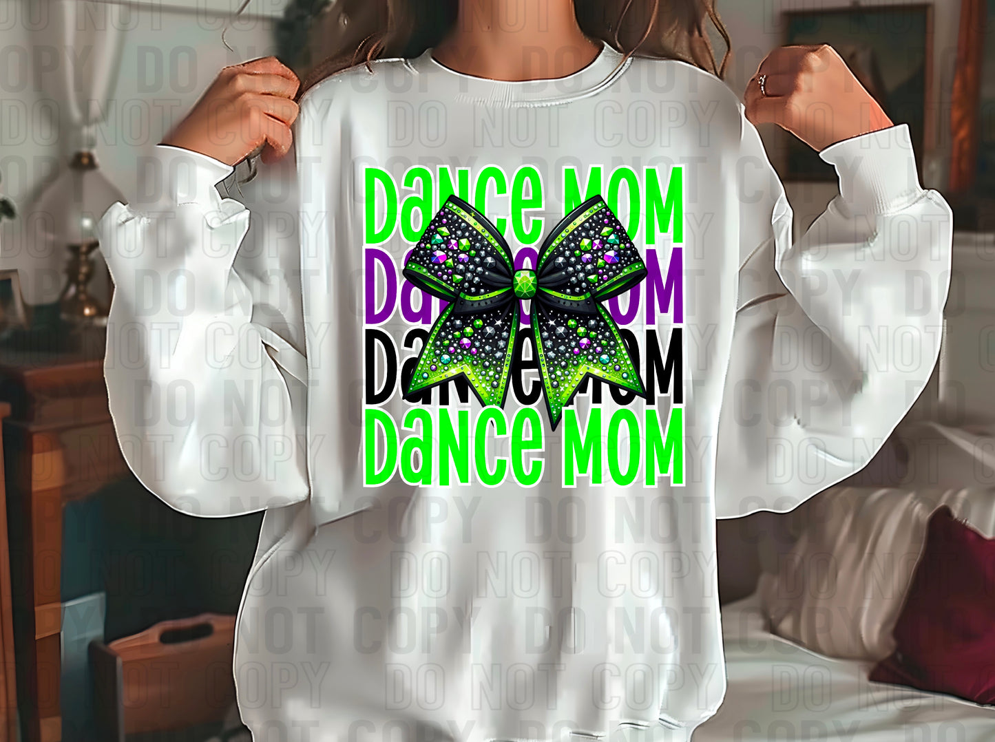 Dance Mom Bow Lime Green Purple Black DTF Transfer