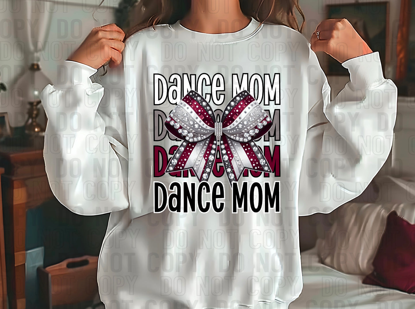 Dance Mom Bow White Maroon Black DTF Transfer