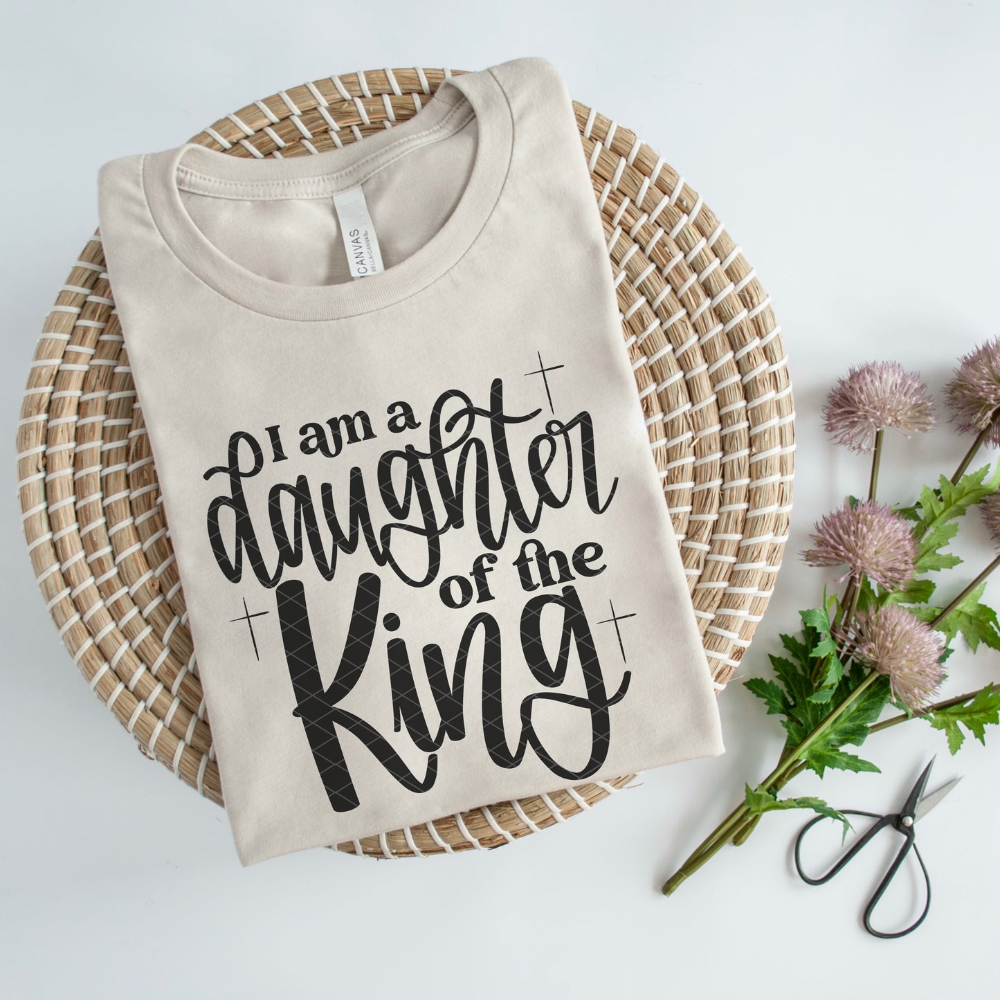 I Am A Daughter Of The King With Crosses Black Font DTF Transfer