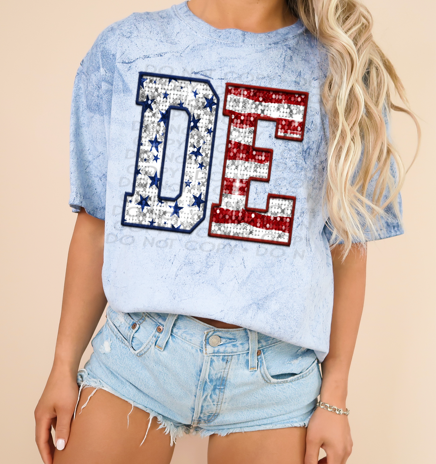 DE Patriotic Sequined Faux State DTF Transfer