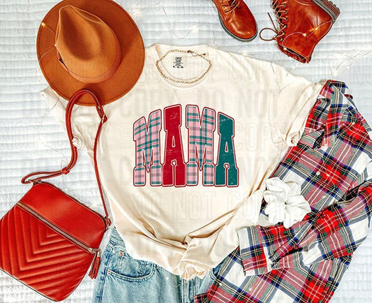 Distressed Christmas Mama Plaid DTF Transfer