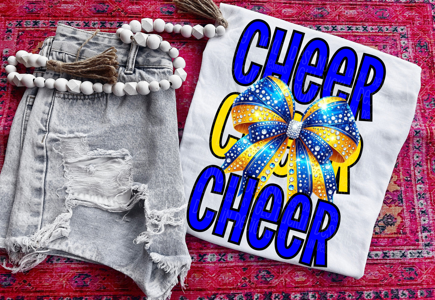 Cheer Royal Blue Yellow Bow DTF Transfer